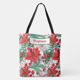 Stilvolle Poinsettias, Holly Berries, Pine Boughs Tasche
