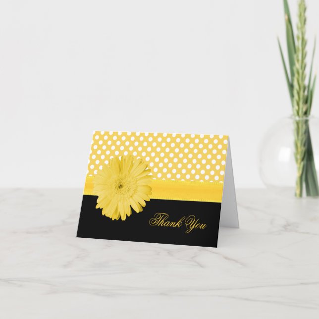 Stilvolle Polka Dot & Yellow Daisy Dankeschön Kart Dankeskarte (Vorderseite)
