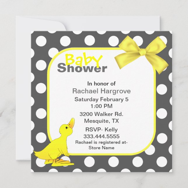 Stilvolle Polka Dots & Ducky Baby Duwer Einladung (Vorderseite)
