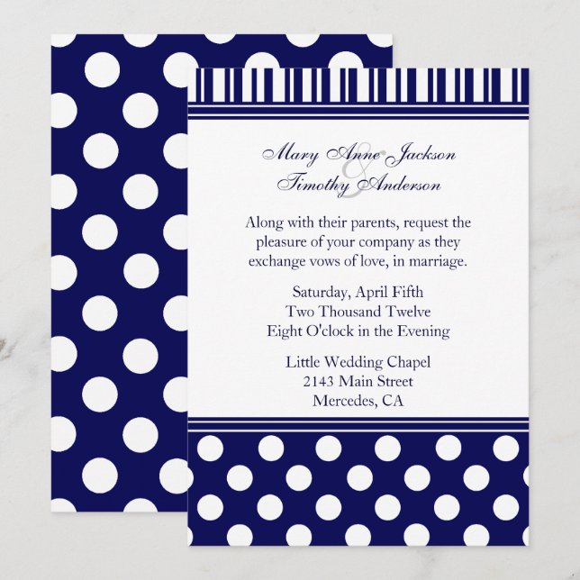 Stilvolle Polka Dots & Stripes Einladung Hochzeit (Vorne/Hinten)