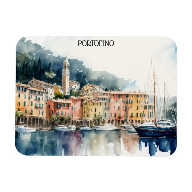 Stilvolle Portofino Italien Wasserfarben Malerei Magnet (Horizontal)