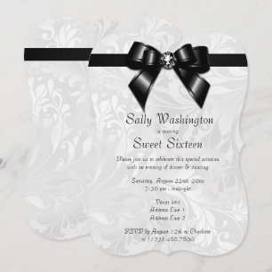 Stilvolle Posh Diamond Bow & Damask Sweet 16 Einladung