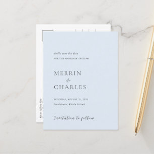 Stilvolle Powder Blue Modern Wedding retten das Da Ankündigungspostkarte