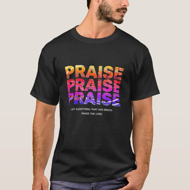 Stilvolle PRAISE-Musiknoten Christlich T-Shirt (Vorderseite)
