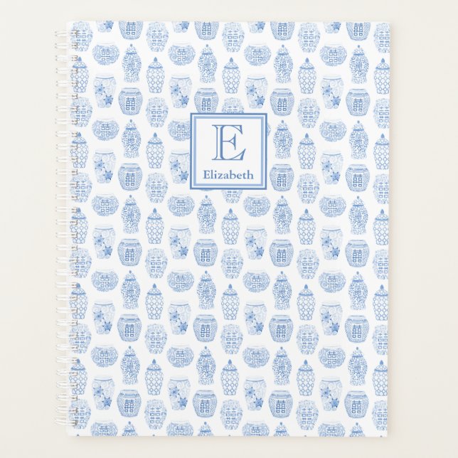 Stilvolle Präppy Blue and White Affirmations Planer (Vorderseite)
