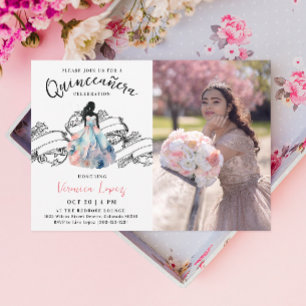 Stilvolle Prinzessin 15. Quinceañera Wasserfarben  Einladung