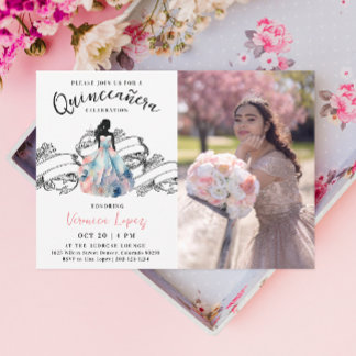 Stilvolle Prinzessin 15. Quinceañera Wasserfarben  Einladung