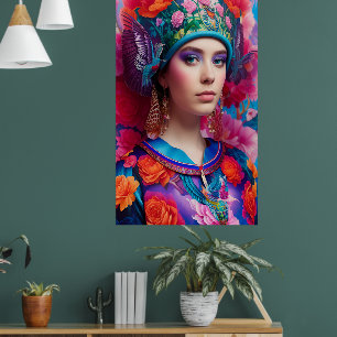 Stilvolle Prinzessin mit Blumenhut Poster