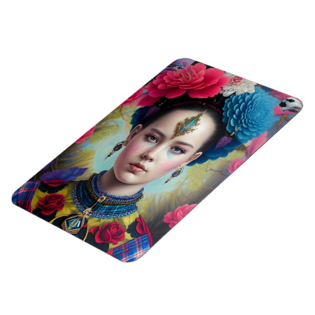 Stilvolle Prinzessin mit Tartan Outfit Magnet (Linke Seite)