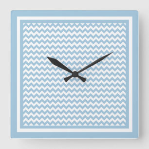 Stilvolle Quadrat-Uhr, blaue und weiße Chevronen Quadratische Wanduhr