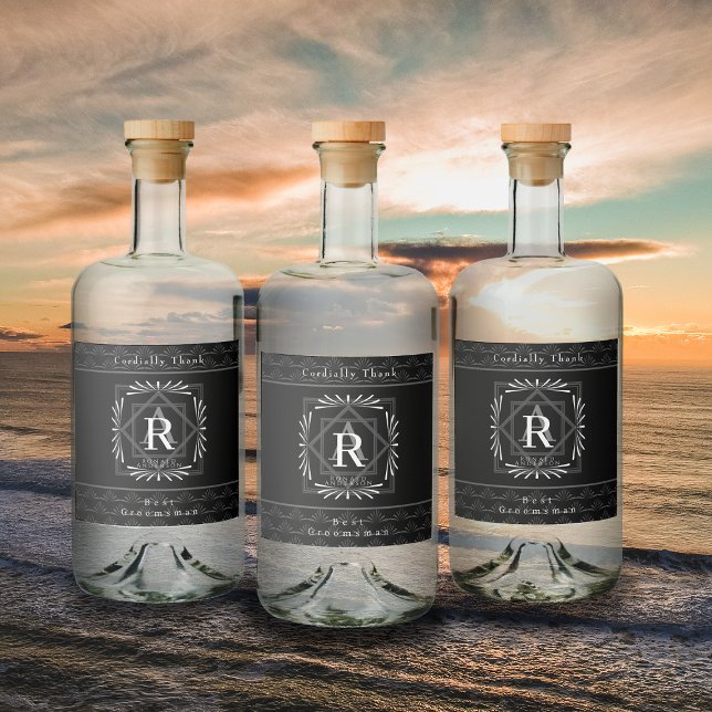 Stilvolle Rahmen Schwarz Monogram Alkoholflaschenetikett (Von Creator hochgeladen)