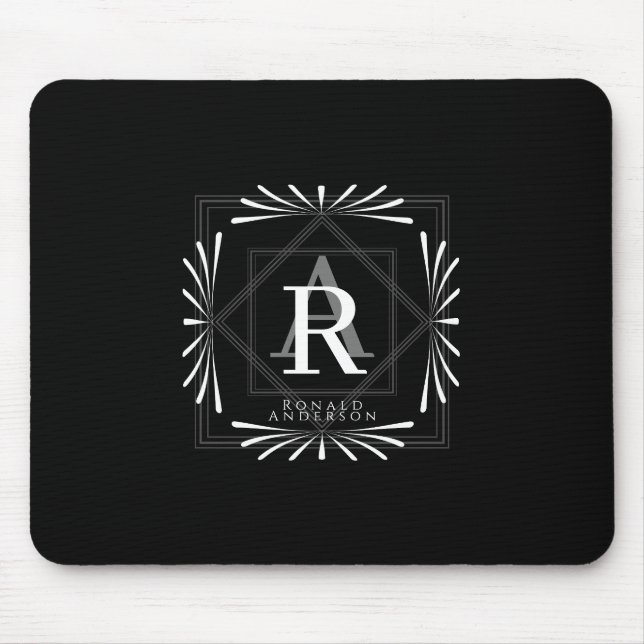 Stilvolle Rahmen Schwarz Monogram Mousepad (Vorne)