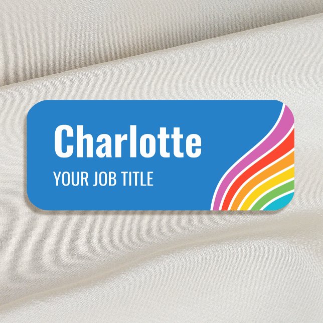 Stilvolle Rainbow Wave Staff ID Blue Namensschild (Von Creator hochgeladen)