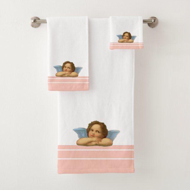 Stilvolle Raphael Cherub auf Korallenrosa Streifen Badhandtuch Set (Insitu)