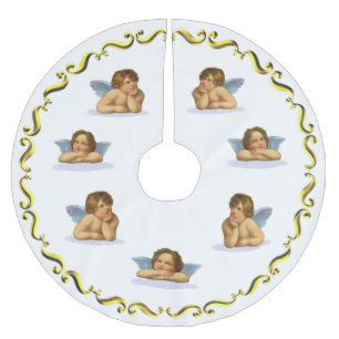 Stilvolle Raphael Cherubs und goldener Rahmen auf Polyester Weihnachtsbaumdecke