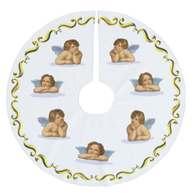 Stilvolle Raphael Cherubs und goldener Rahmen auf  Polyester Weihnachtsbaumdecke (Vorderseite)