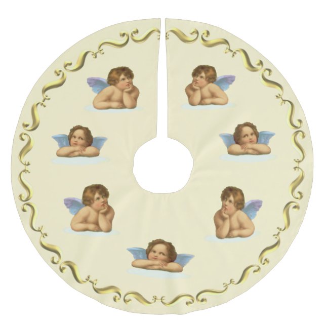 Stilvolle Raphael Cherubs und goldener Rahmen auf  Polyester Weihnachtsbaumdecke (Vorderseite)