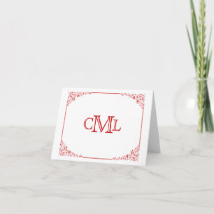 Stilvolle Red Blüh Monogram Note Card