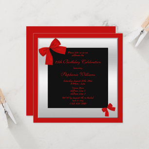 Stilvolle Red Bows & Silver Gerahmter Geburtstag Einladung