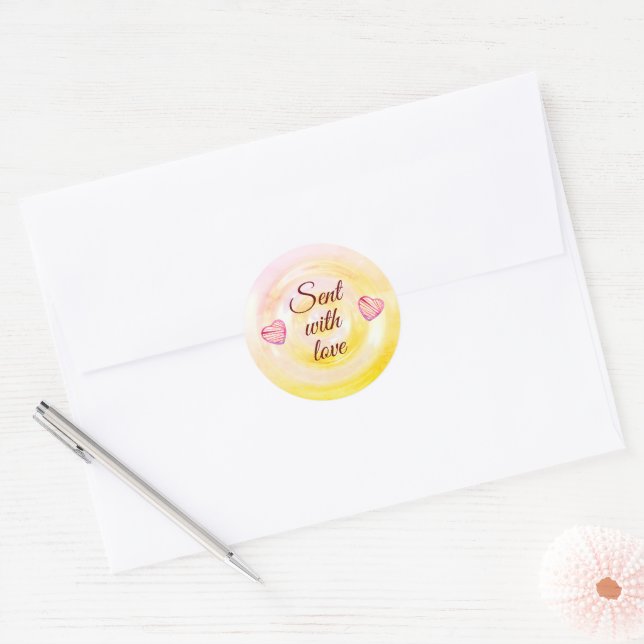 Stilvolle Red Button Heart Script Niedlich Quotes  Runder Aufkleber (Umschlag)