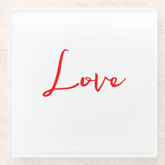 Stilvolle Red Calligraphy White Liebe Wedding Glasuntersetzer (Vorderseite)