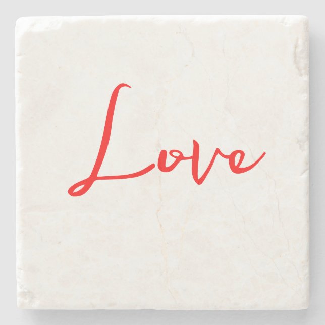 Stilvolle Red Calligraphy White Liebe Wedding Steinuntersetzer (Vorderseite)