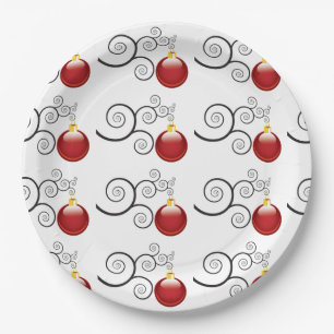 Stilvolle Red Christmas Ornament Pattern Pappteller