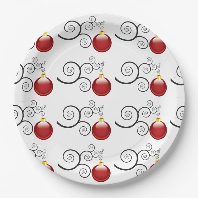 Stilvolle Red Christmas Ornament Pattern Pappteller (Vorderseite)