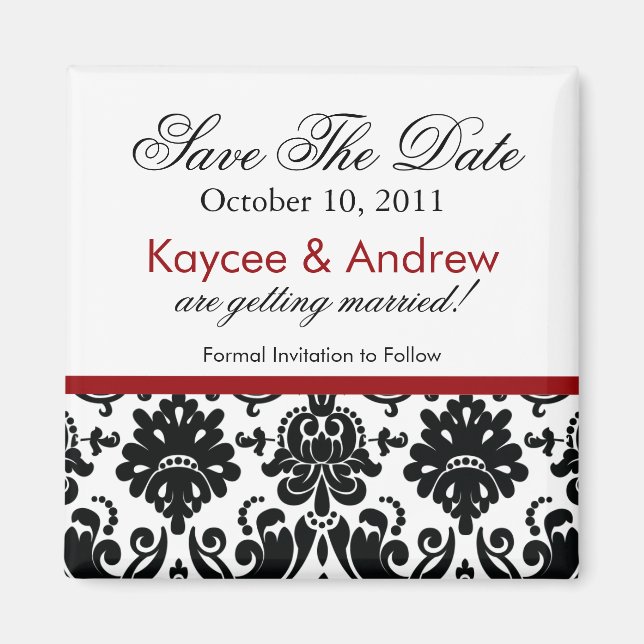 Stilvolle Red Damask Speichern Sie das Date Magnet (Vorne)