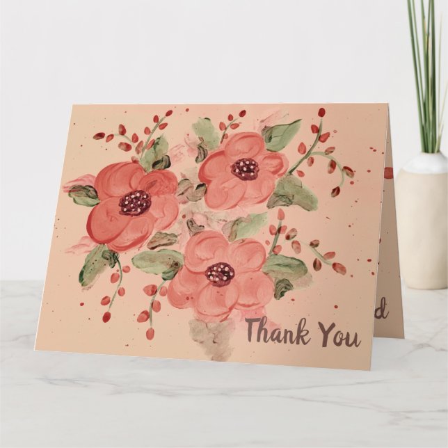 Stilvolle Red Floral Dankeschön Card Karte (Vorderseite)