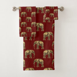 Stilvolle Red Gold Elefanten Badhandtuch Set