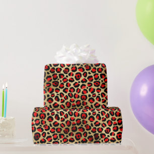 Stilvolle Red & Gold Foil Leopard Spots Safari Geschenkpapier