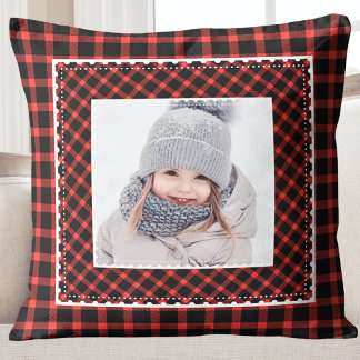 Stilvolle Red Kariert Kids Foto Weihnachten Kissen
