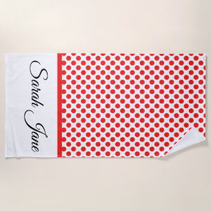 Stilvolle Red Polka Punkte auf personalisiertem We Strandtuch