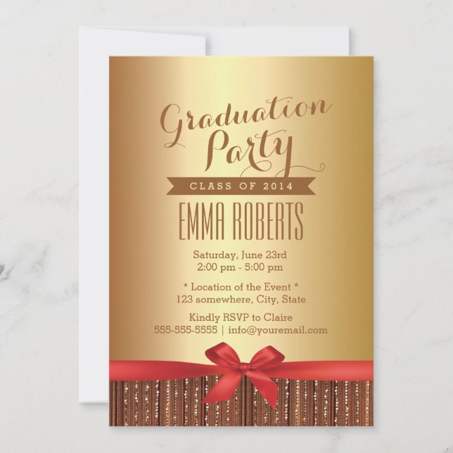 Stilvolle Red Ribbon Gold Foil Graduation Party Einladung (Vorderseite)