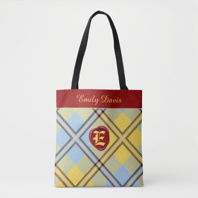 Stilvolle Red Wax Monogram Name Script Tartan Kari Tasche (Vorderseite)