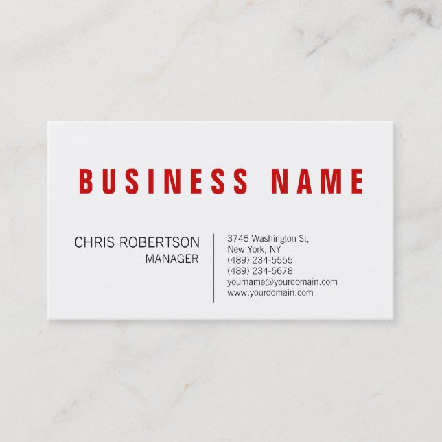 Stilvolle Red White Manager Business Card Visitenkarte (Vorderseite)