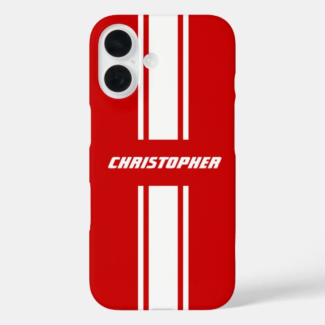 Stilvolle Red White Racing Stripes Mit Monogramm B iPhone 16 Hülle (Rückseite)