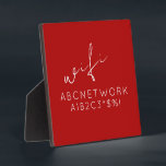 Stilvolle Red WiFi Password Signature Plaque Fotoplatte<br><div class="desc">Behalt deine Gäste mit dieser stilvollen WiFi-Passwort-Schild-Plakette verbunden. Mit seinem feinen roten Hintergrund und der modernen Typografie ist diese Plakette die perfekte Ergänzung zu jeder Zuhause oder jedem Büro. Die 5, 25x5, 25 Größe und die mitgelieferte Erleichterung machen es einfach, in jedem Zimmer anzuzeigen. Füllen Sie einfach Ihr WiFi-Passwort aus...</div>