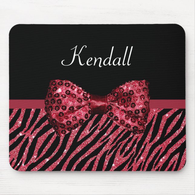 Stilvolle Red Zebra Print IMITATE Glitz Bow mit Na Mousepad (Vorne)