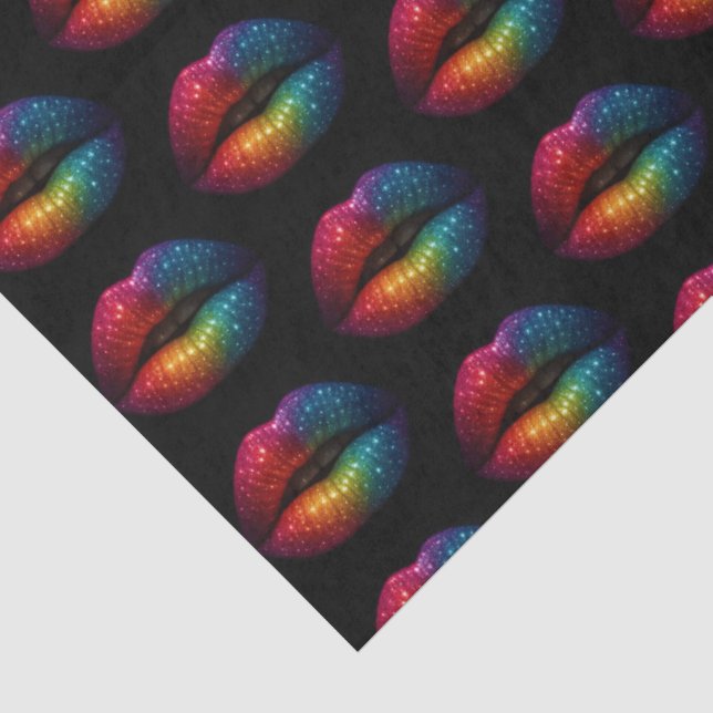 Stilvolle Regenbogen Glitzer Lips Schönheitsmuster Seidenpapier (Detail)