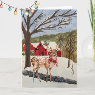 Stilvolle Reindeer Watercolor Winterlandschaft Karte