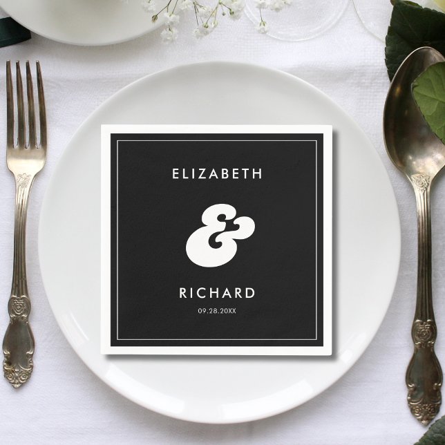 Stilvolle Retro Black & White Wedding Serviette (Retro black and white wedding napkins bring a stylish, cohesive feel to your reception.)
