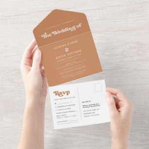 Stilvolle Retro-Braun-Zucker-Hochzeit All In One Einladung