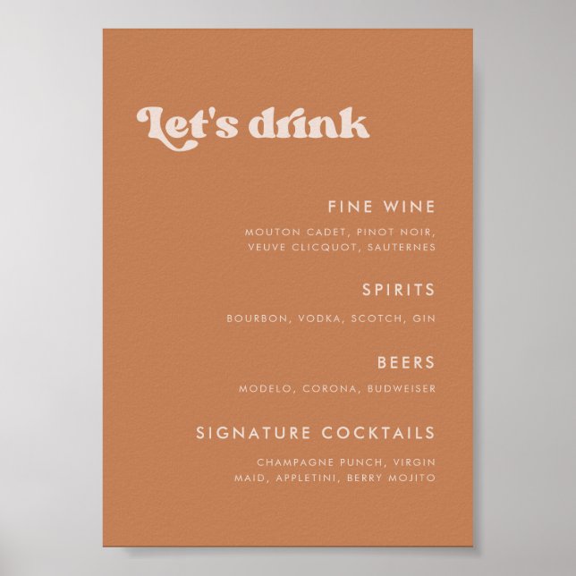 Stilvolle Retro-Braun-Zucker Hochzeitsmenü Bar Poster (Vorne)