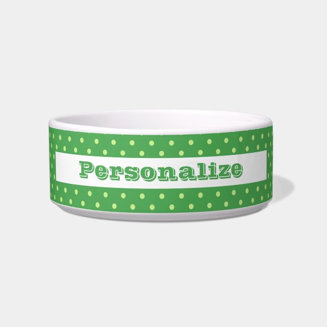 Stilvolle Retro-grüne und Limone Polka-Punkte für  Napf (Vorderseite)