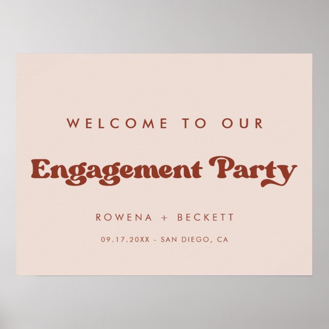 Stilvolle Retro Peach Pink Engagement Partei willk Poster (Vorne)