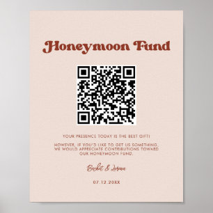 Stilvolle Retro Peach Pink Honeymoon Fonds QR-Code Poster