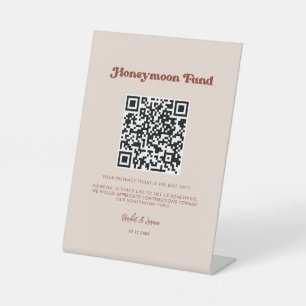 Stilvolle Retro Peach Pink Honeymoon Fonds QR-Code Sockelschild