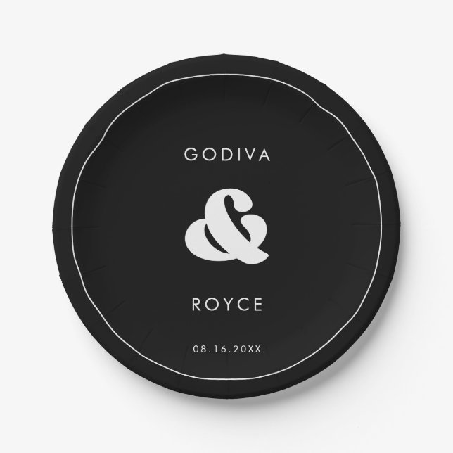 Stilvolle Retro-Schwarz-Weiß-Hochzeit Pappteller (Vorderseite)